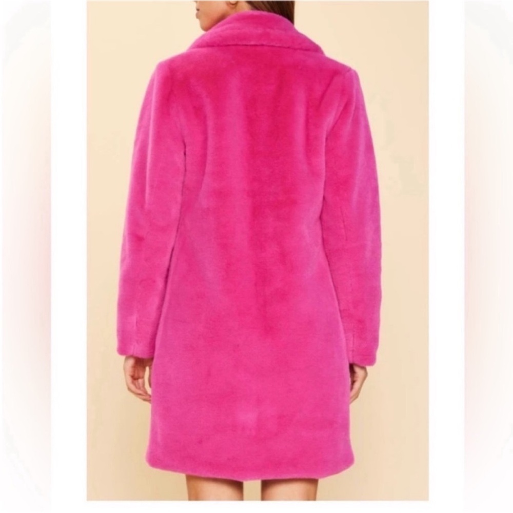 Gigi's Closette Coat Foux Fur Hot Pink Teddy Midi Coat Jacket New size Small - Picture 3 of 13